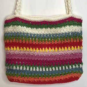 Bright Multi-color Striped Crochet Bag